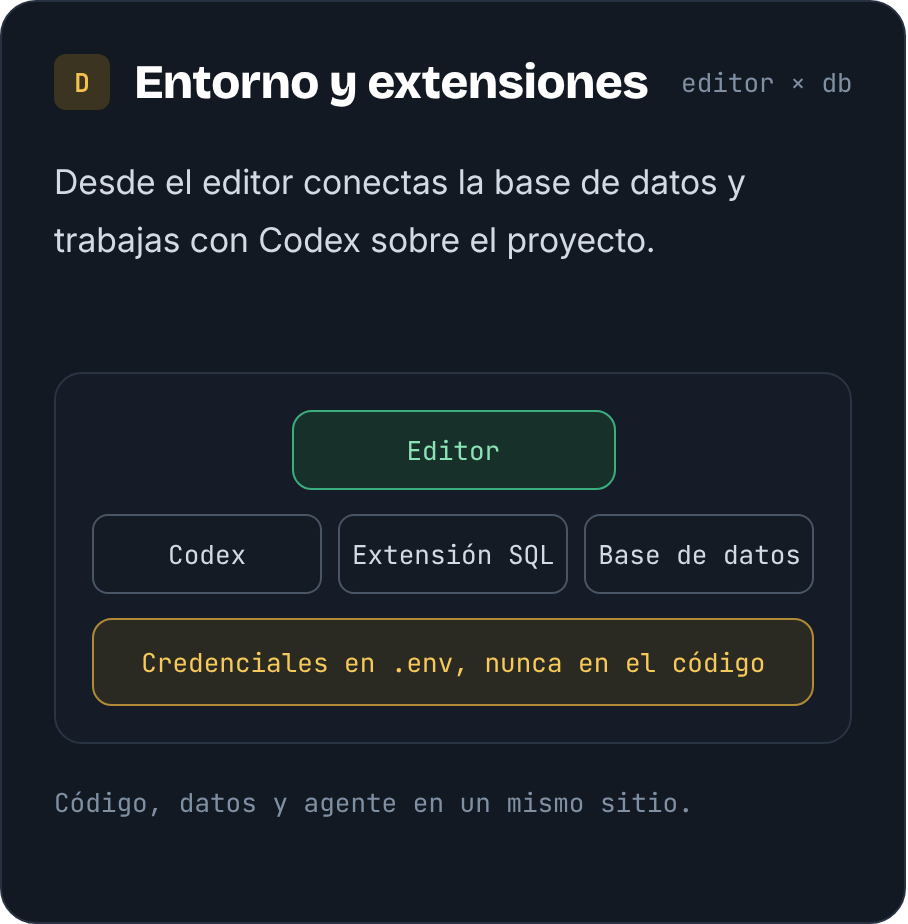 Entorno de trabajo para conectar una base de datos y ampliar Codex con extensiones.